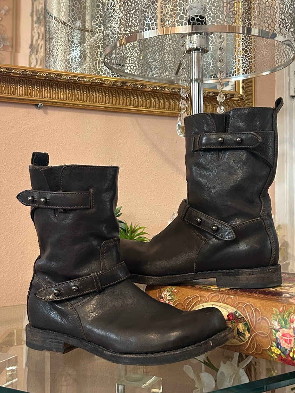 rag & bone Dark Brown Leather Combat Moto Boots Size 39/9